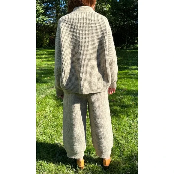 Lauren Manoogian Waffle Cardigan Sweater & Pant Sz 3 Large Set Alpaca Willow